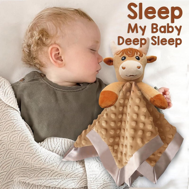 MOVEPAI Baby Security Blanket, Soft Baby Lovey Toy Blanket for Boys, Snuggle Toy Lovie Newborn Blankie, for Boy Highland Cow 16 Inch - Image 2
